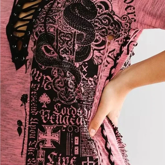 AFFLICTION Destroy LA Lace-up T-Shirt Sz. S - Picture 2 of 7